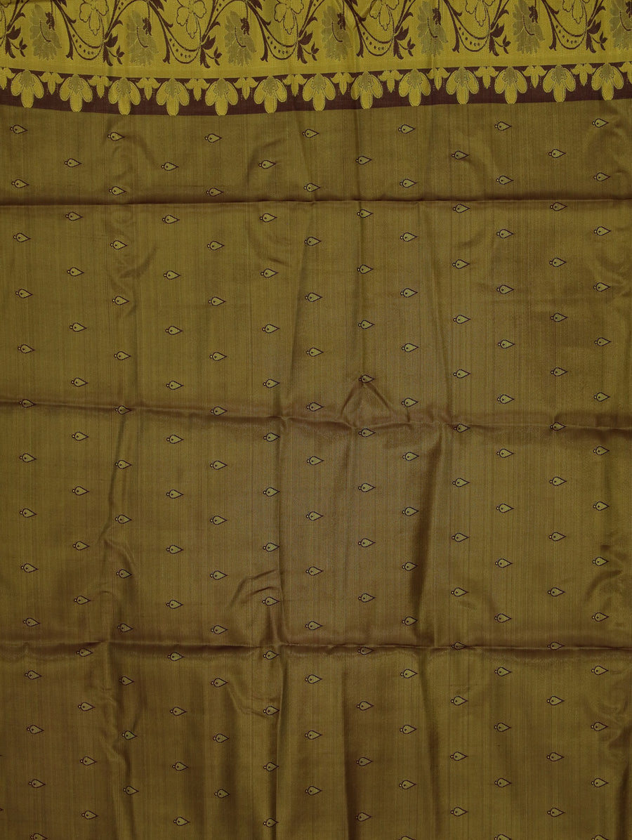 Mustard Gold Kanchipuram Inspired Semi Silk Saree with Medium Medium Contrast Border