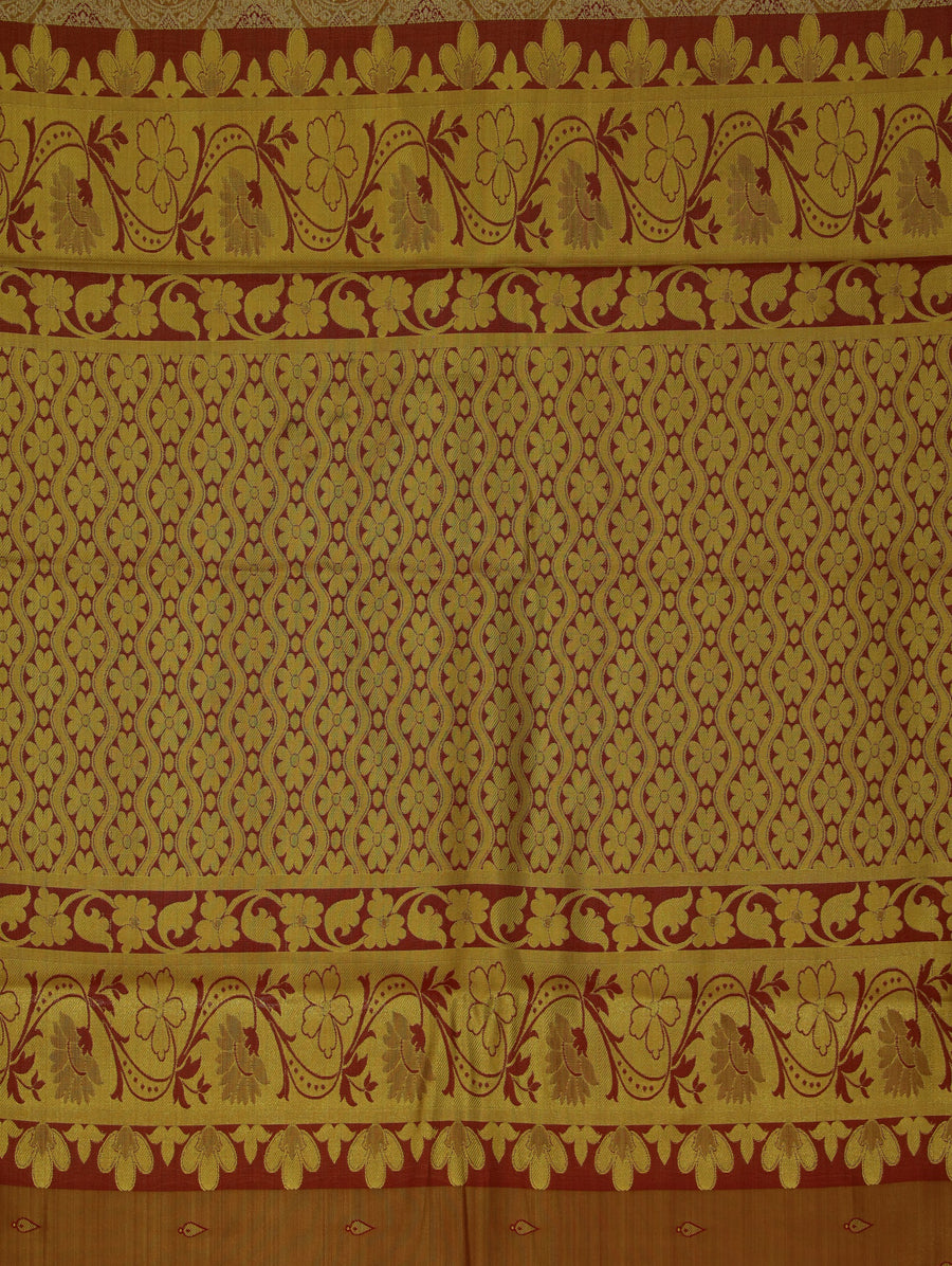 Champagne Gold Kanchipuram Inspired Semi Silk Saree with Medium Medium Contrast Border