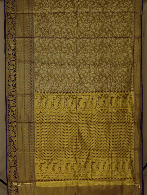 Champagne Gold Kanchipuram Inspired Semi Silk Saree with Wide Wide Contrast Border
