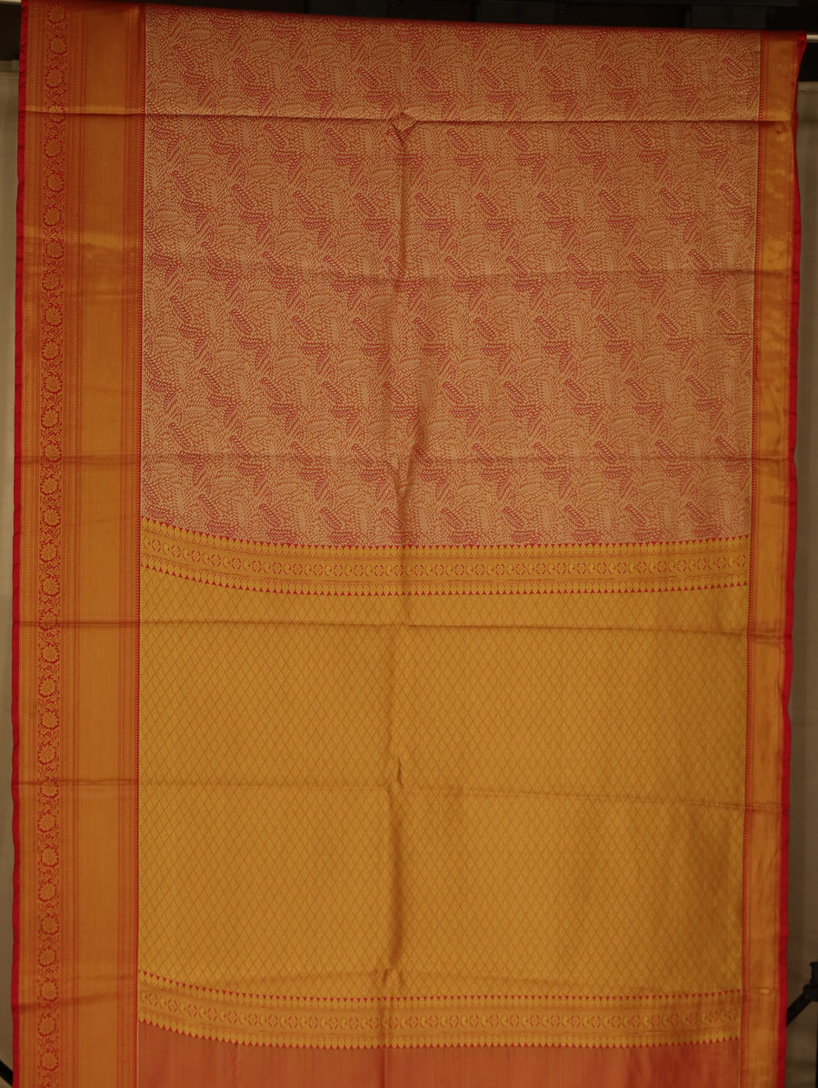 Saffron Gold Dharmavaram Inspired Semi Silk Saree with Medium Medium Contrast Border