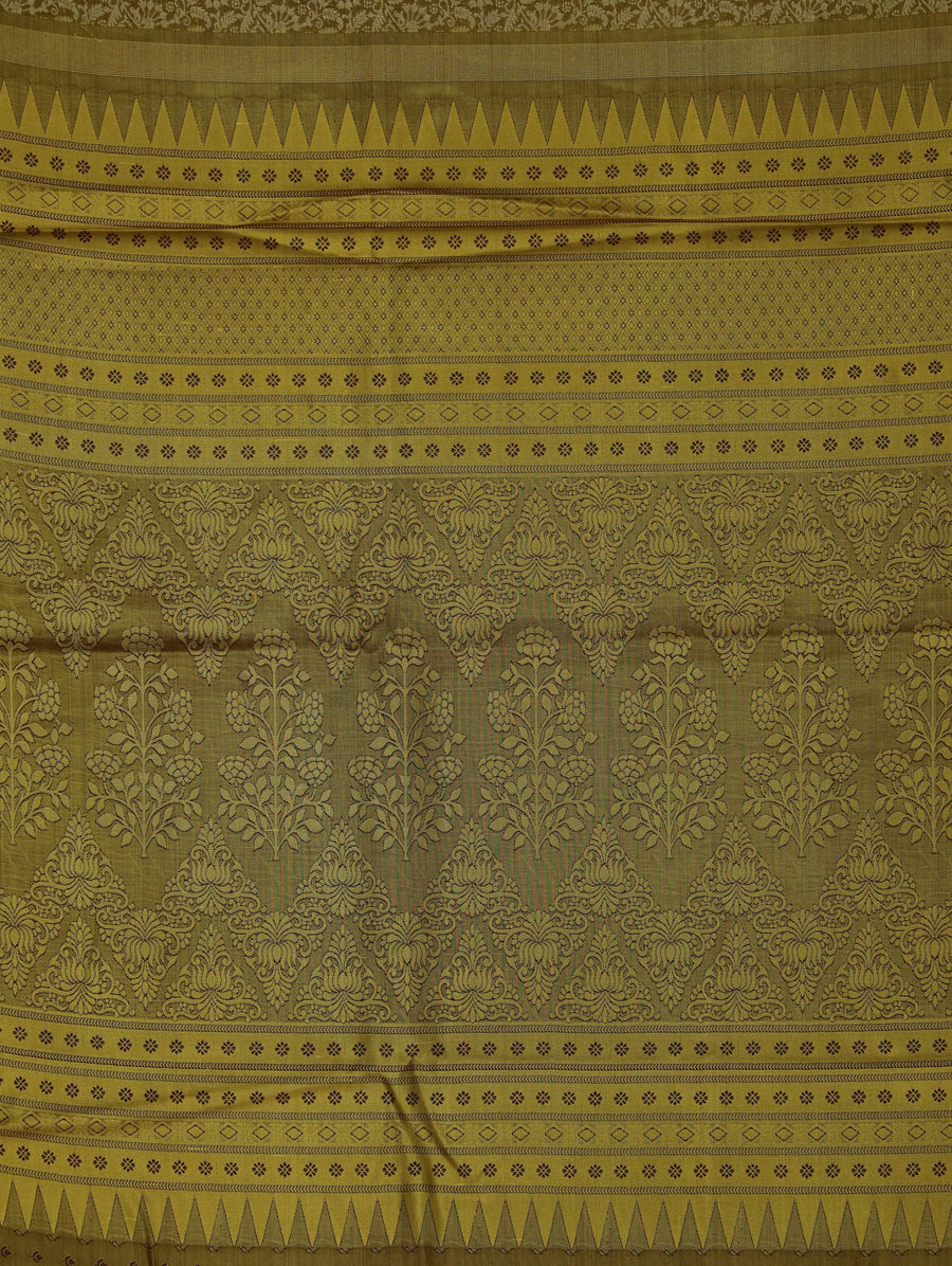 Champagne Gold Kanchipuram Inspired Semi Silk Saree with Wide Wide Contrast Border