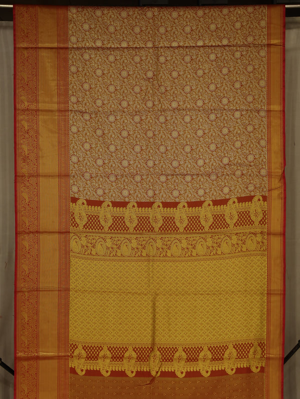 Sunset Orange Dharmavaram Inspired Semi Silk Saree with Wide Wide Contrast Border