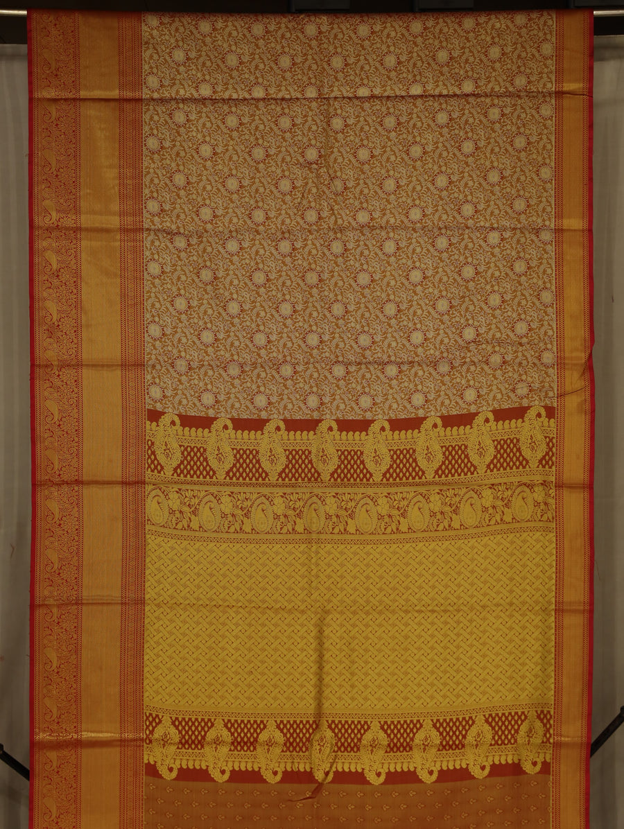 Sunset Orange Dharmavaram Inspired Semi Silk Saree with Wide Wide Contrast Border