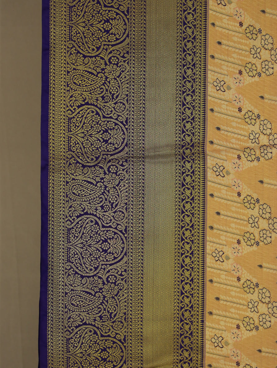 Peach Blush Kanchipuram Inspired Semi Silk Saree with Wide Wide Contrast Border