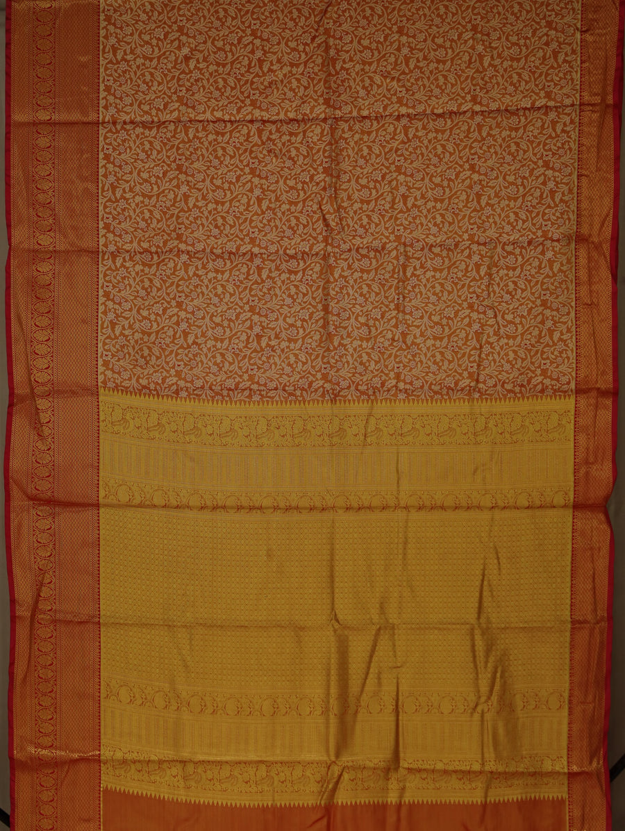 Golden Mustard Dharmavaram Inspired Semi Silk Saree with Medium Medium Contrast Border