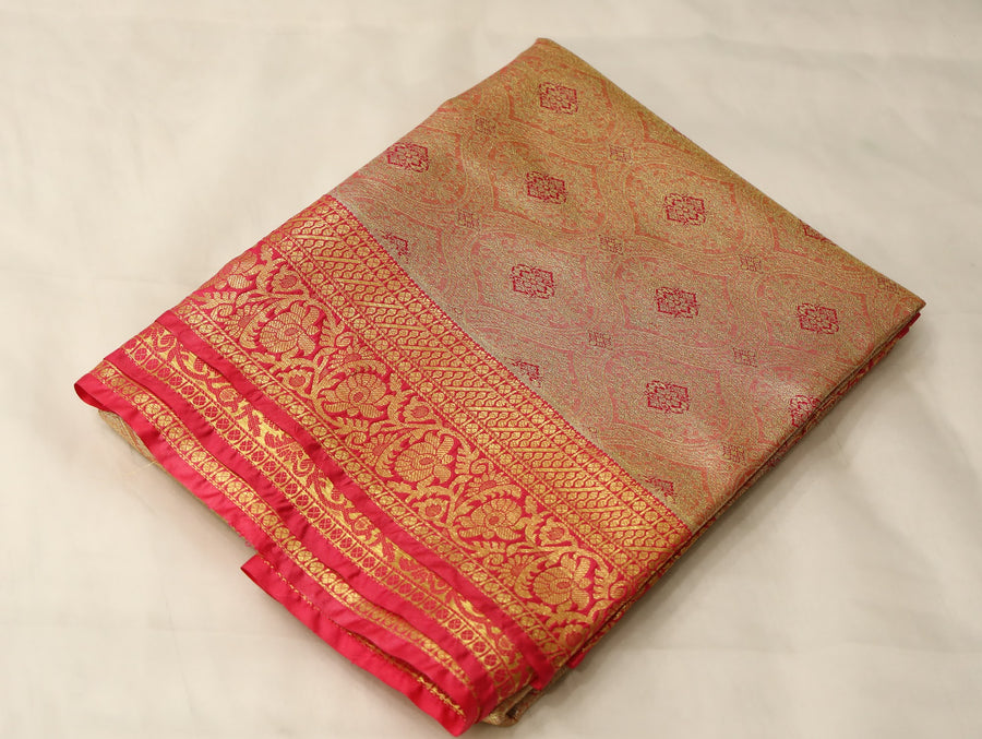 Burnt Orange Dharmavaram Inspired Semi Silk Saree with Wide Wide Contrast Border