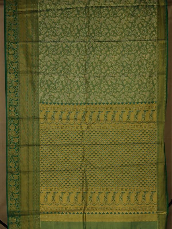 Sage Green Kanchipuram Inspired Semi Silk Saree with Medium Medium Contrast Border