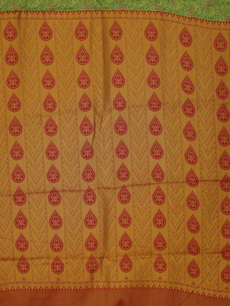 Sage Green Kanchipuram Inspired Semi Silk Saree with Wide Wide Contrast Border
