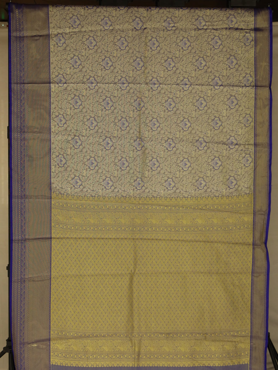 Champagne Gold Kanchipuram Inspired Semi Silk Saree with Wide Wide Contrast Border