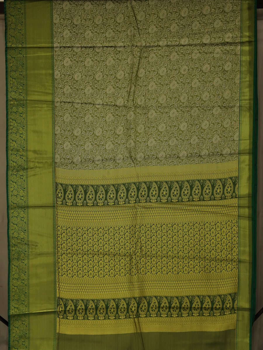 Olive Green Uppada Inspired Semi Silk Saree with Wide Wide Contrast Border