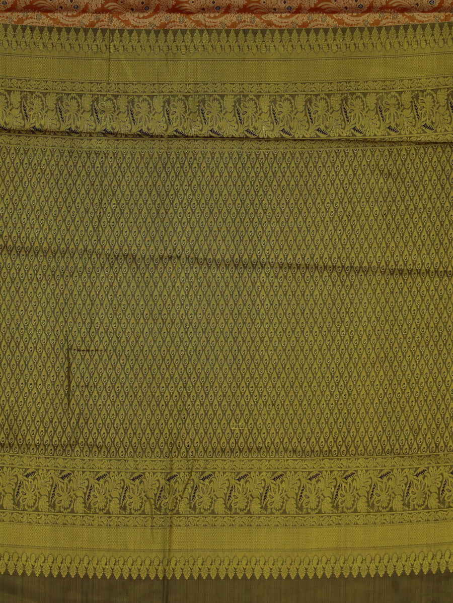 Burnt Orange Dharmavaram Inspired Semi Silk Saree with Narrow Narrow Contrast Border