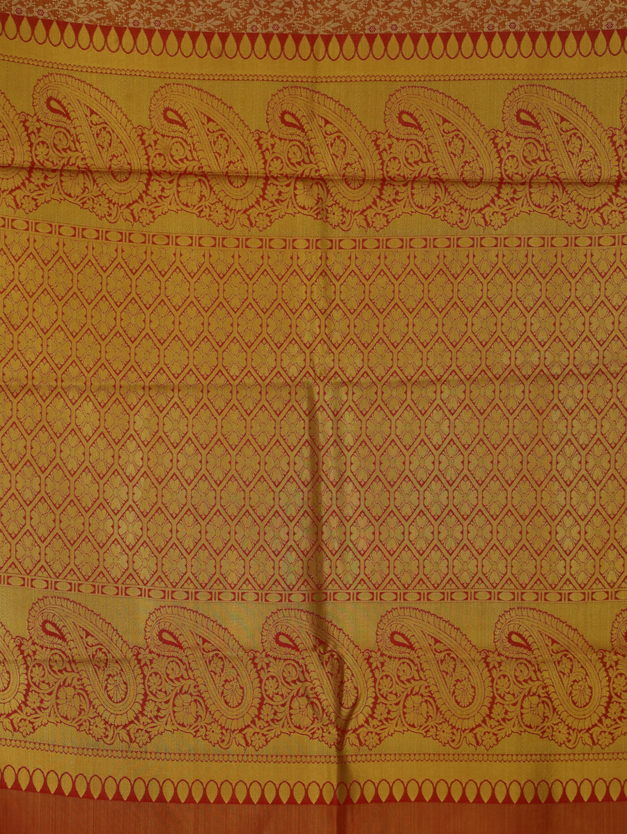 Burnt Orange Mysore Inspired Semi Silk Saree with Medium Medium Contrast Border