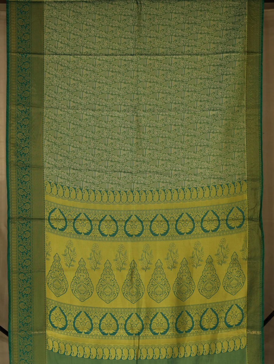 Sage Green Uppada Inspired Semi Silk Saree with Medium Medium Contrast Border