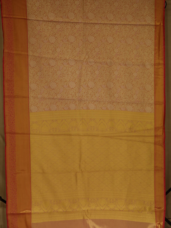 Golden Sunrise Kanchipuram Inspired Semi Silk Saree with Wide Wide Contrast Border