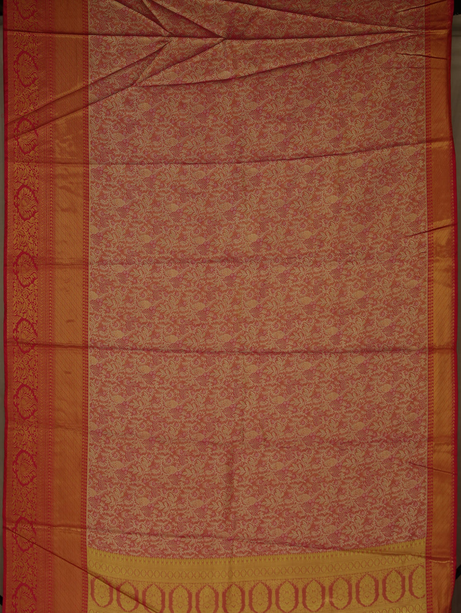 Terracotta Red Kanchipuram Inspired Semi Silk Saree with Wide Wide Contrast Border