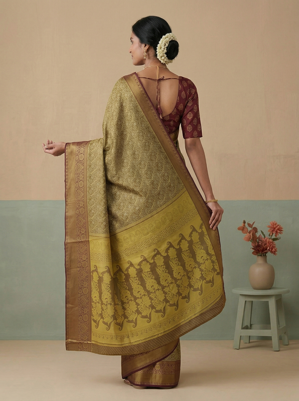 Antique Bronze Dharmavaram Inspired Semi Silk Saree with Wide Medium Contrast Border