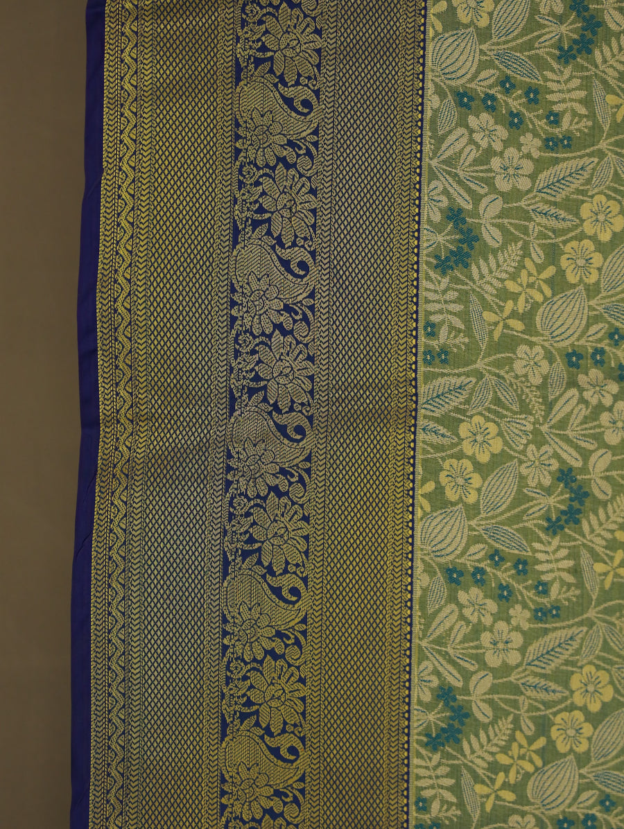 Olive Green Uppada Inspired Semi Silk Saree with Narrow Narrow Contrast Border