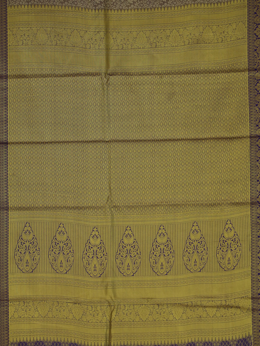 Champagne Gold Kanchipuram Inspired Semi Silk Saree with Wide Wide Contrast Border