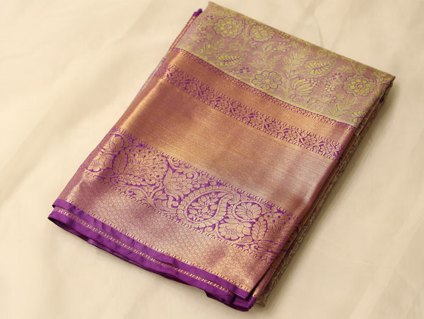 Champagne Gold Dharmavaram Inspired Semi Silk Saree with Medium Medium Contrast Border