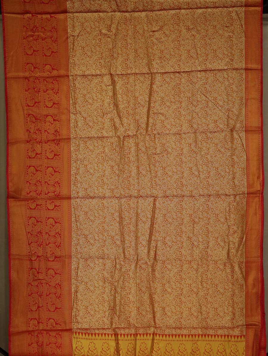 Champagne Gold Dharmavaram Inspired Semi Silk Saree with Wide Wide Contrast Border