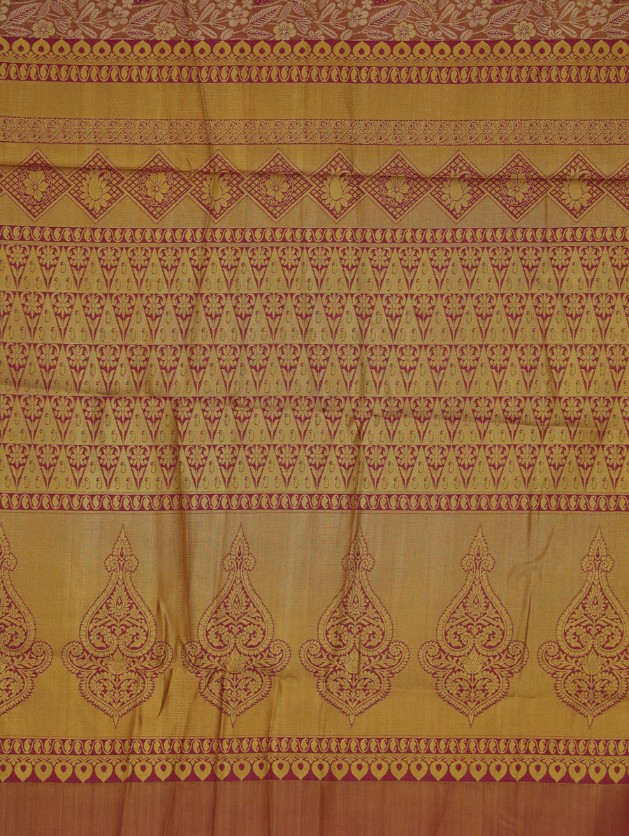 Champagne Gold Dharmavaram Inspired Semi Silk Saree with Wide Wide Contrast Border