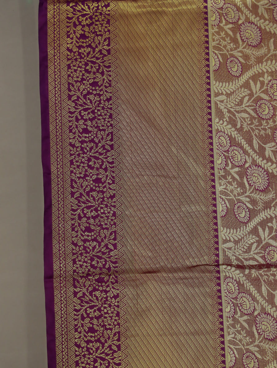 Champagne Gold Kanchipuram Inspired Semi Silk Saree with Wide Wide Contrast Border