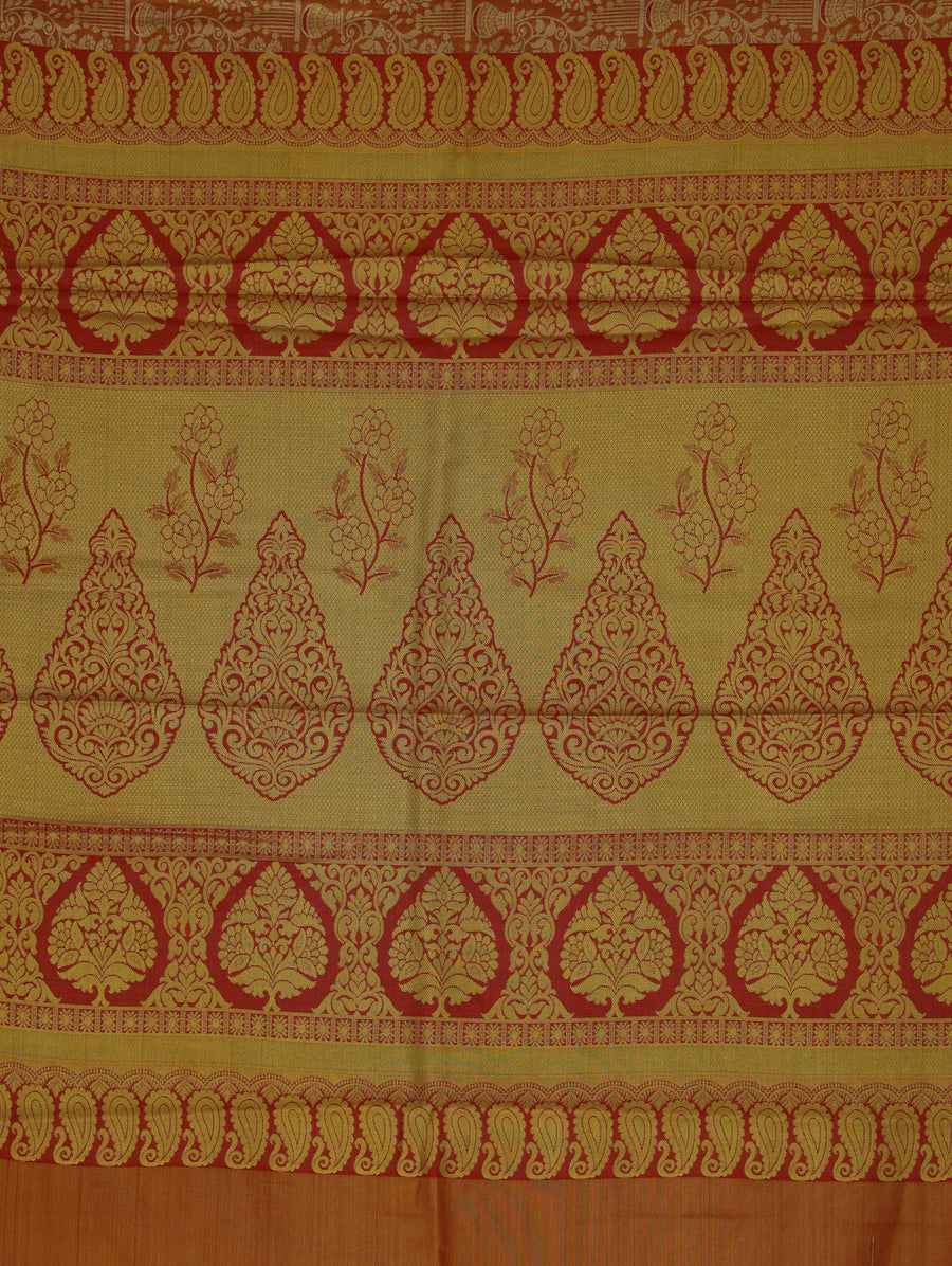 Golden Saffron Dharmavaram Inspired Semi Silk Saree with Medium Medium Contrast Border