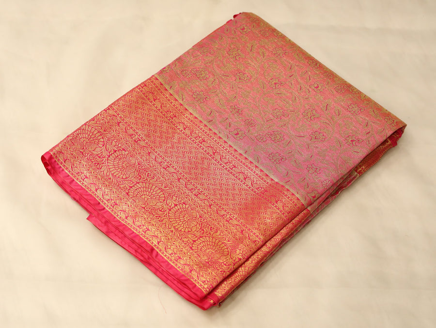 Dusty Rose Dharmavaram Inspired Semi Silk Saree with Wide Wide Contrast Border