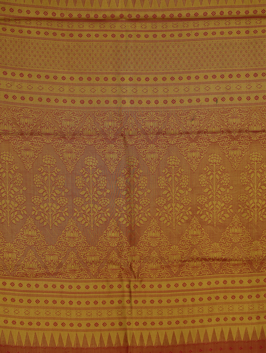 Champagne Gold Kanchipuram Inspired Semi Silk Saree with Medium Medium Contrast Border
