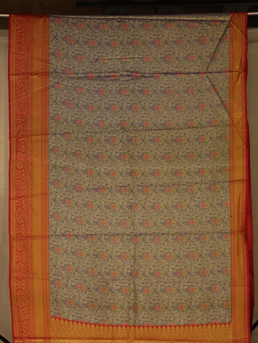 Amber Yellow Dharmavaram Inspired Semi Silk Saree with Medium Medium Contrast Border