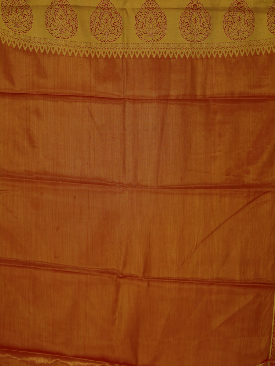 Burnt Orange Kanchipuram Inspired Semi Silk Saree with Medium Medium Contrast Border