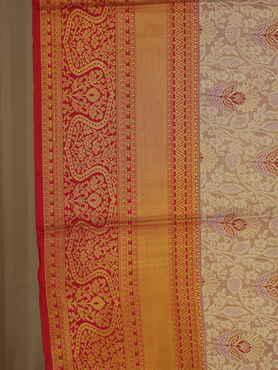 Champagne Gold Dharmavaram Inspired Semi Silk Saree with Wide Wide Contrast Border