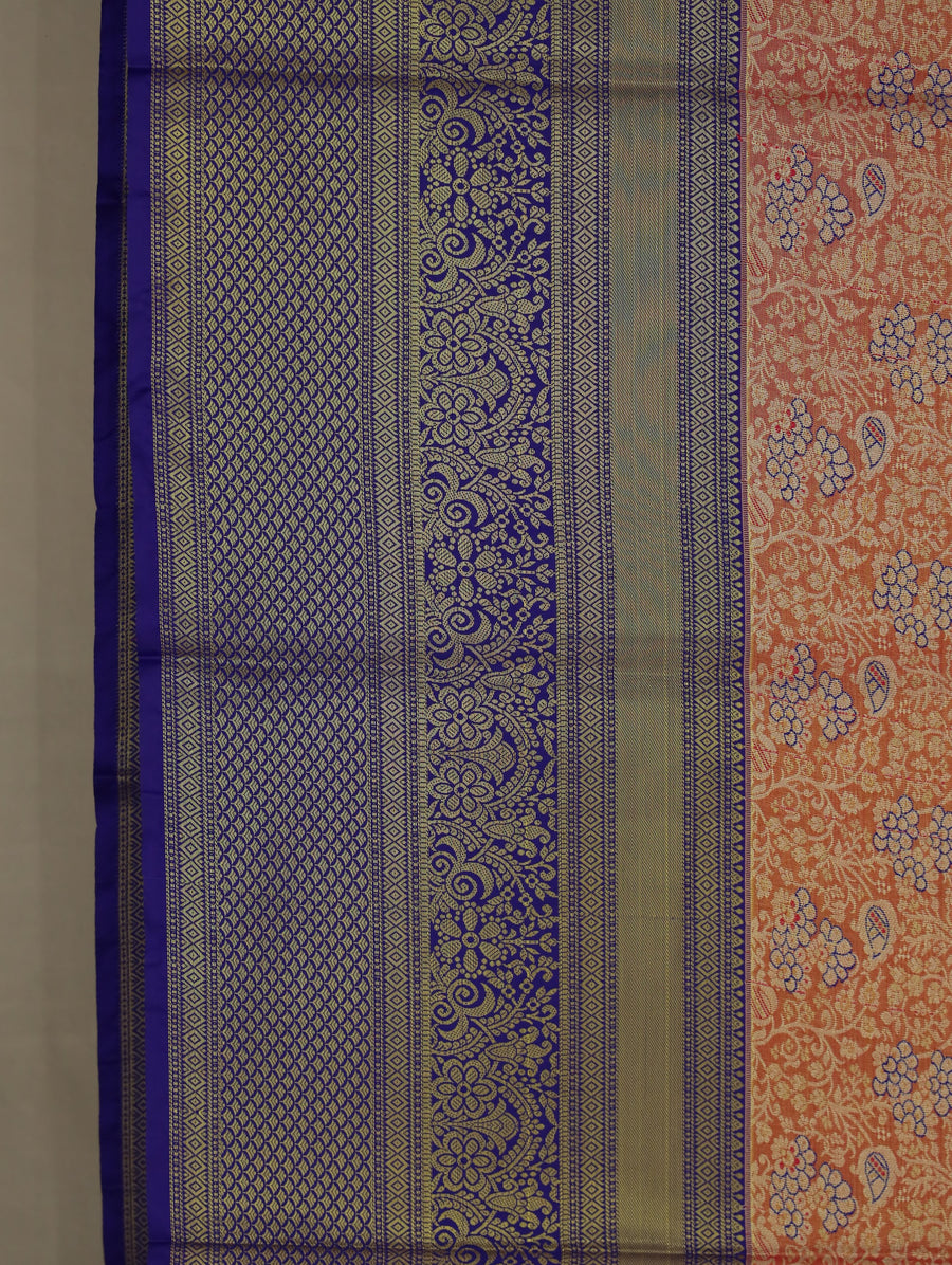Dusty Coral Dharmavaram Inspired Semi Silk Saree with Medium Medium Contrast Border