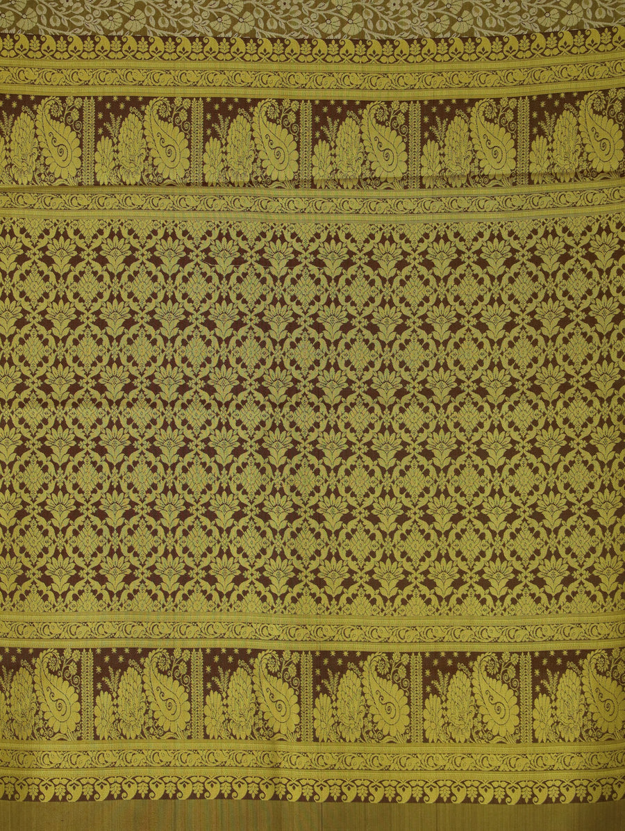 Olive Green Kanchipuram Inspired Semi Silk Saree with Wide Wide Contrast Border