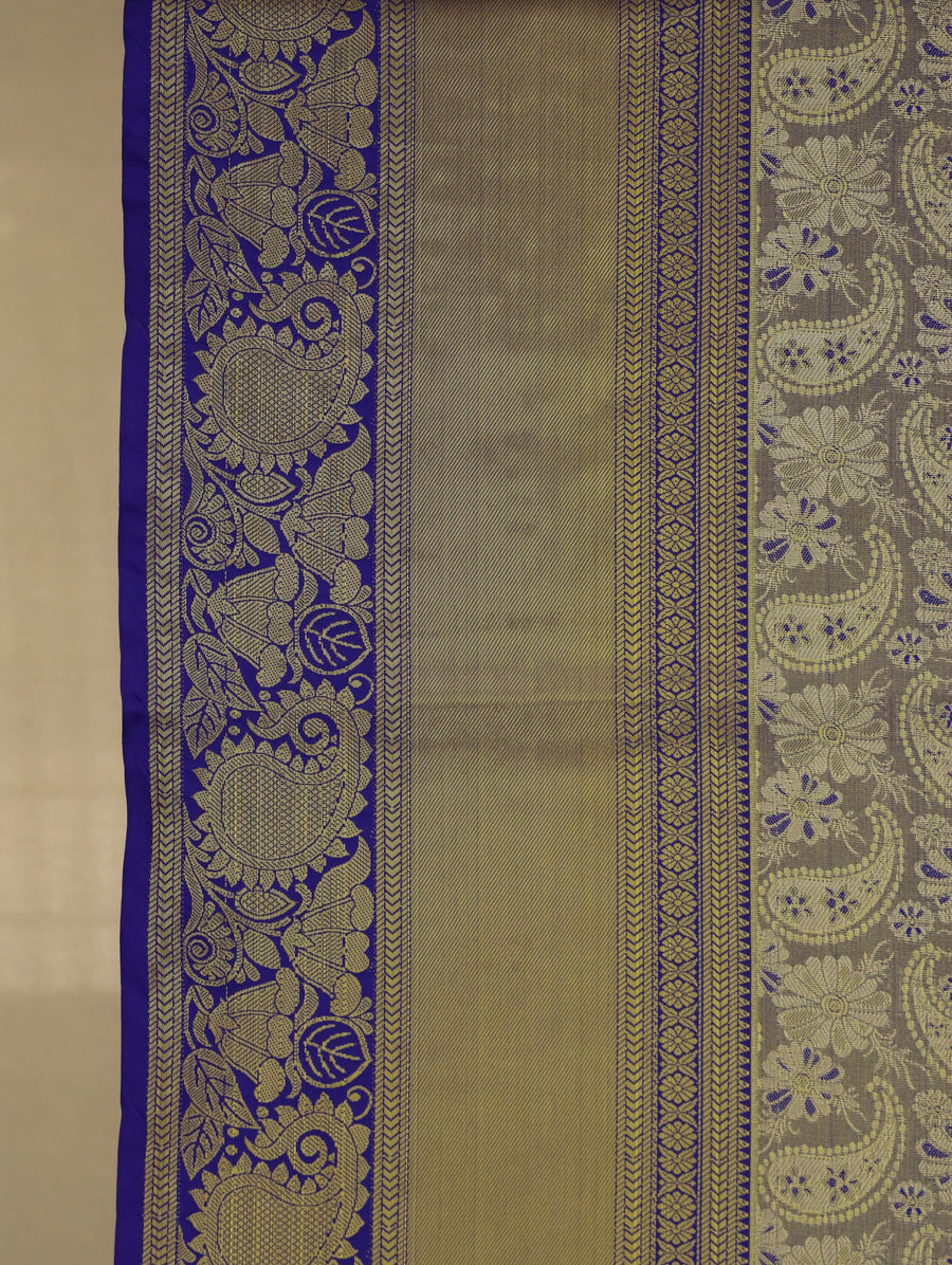Champagne Gold Kanchipuram Inspired Semi Silk Saree with Medium Medium Contrast Border