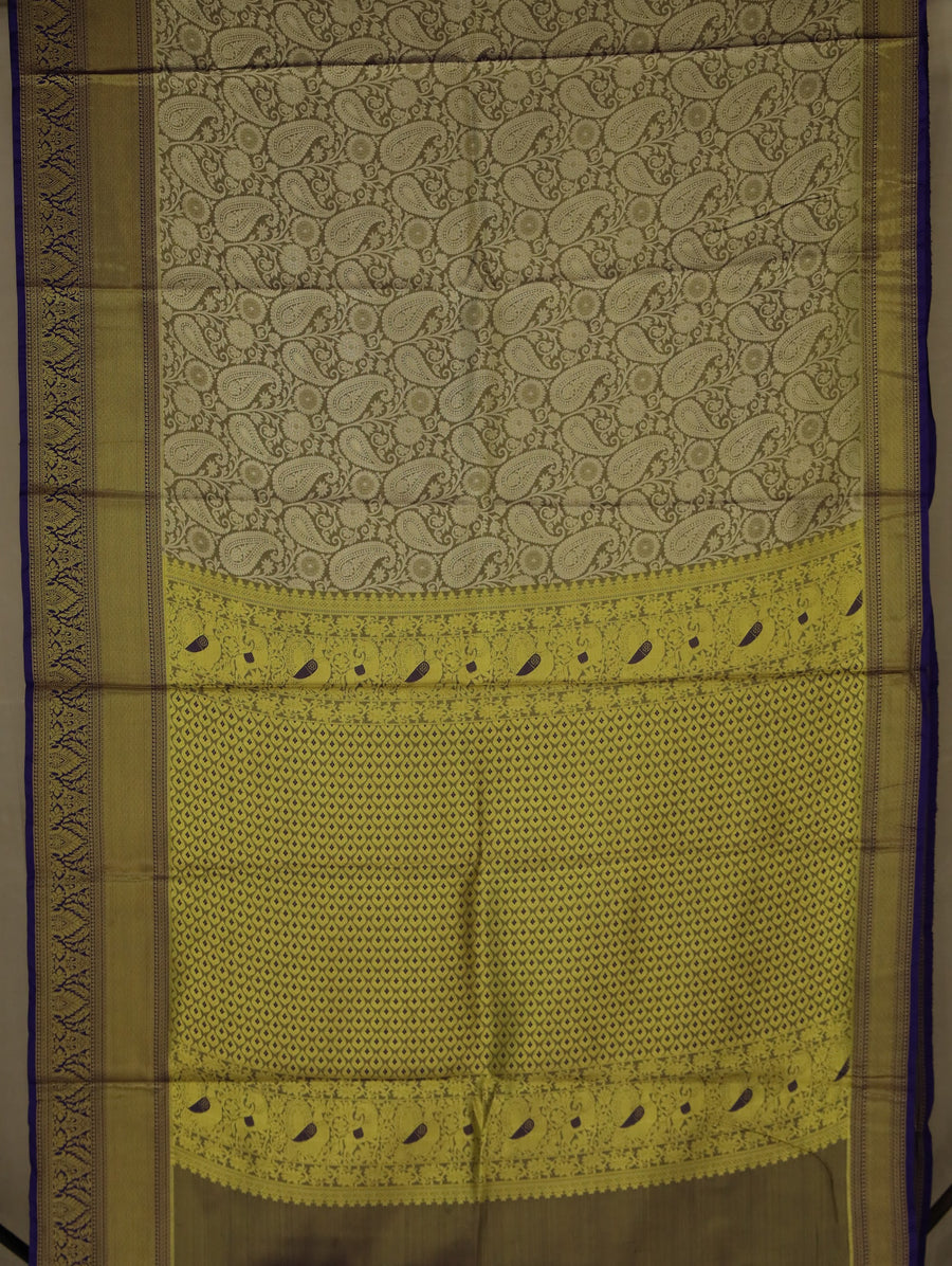 Champagne Gold Kanchipuram Inspired Semi Silk Saree with Medium Medium Contrast Border