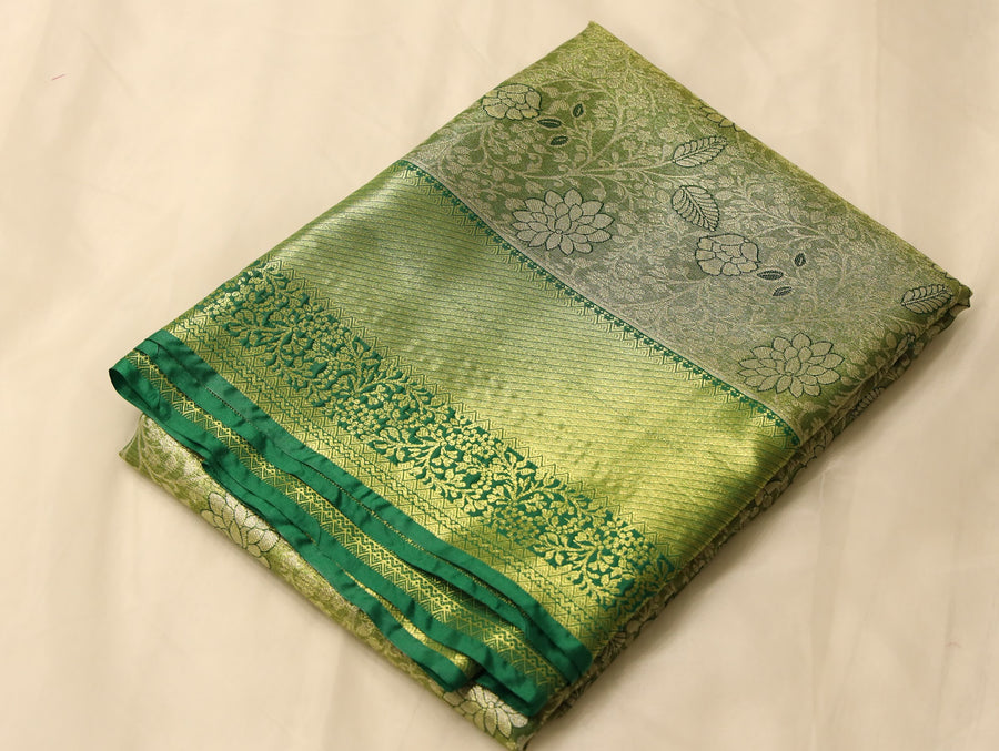Olive Green Dharmavaram Inspired Semi Silk Saree with Medium Medium Self Border