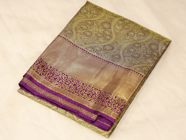 Champagne Gold Kanchipuram Inspired Semi Silk Saree with Wide Wide Contrast Border