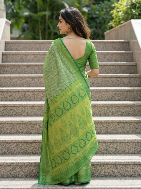 Meadow Green Uppada Inspired Semi Silk Saree with Medium Medium Self Border