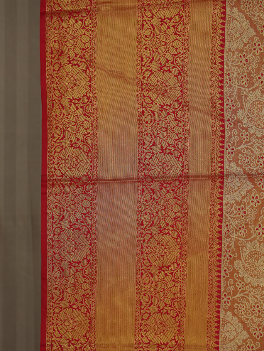Champagne Gold Kanchipuram Inspired Semi Silk Saree with Wide Wide Contrast Border