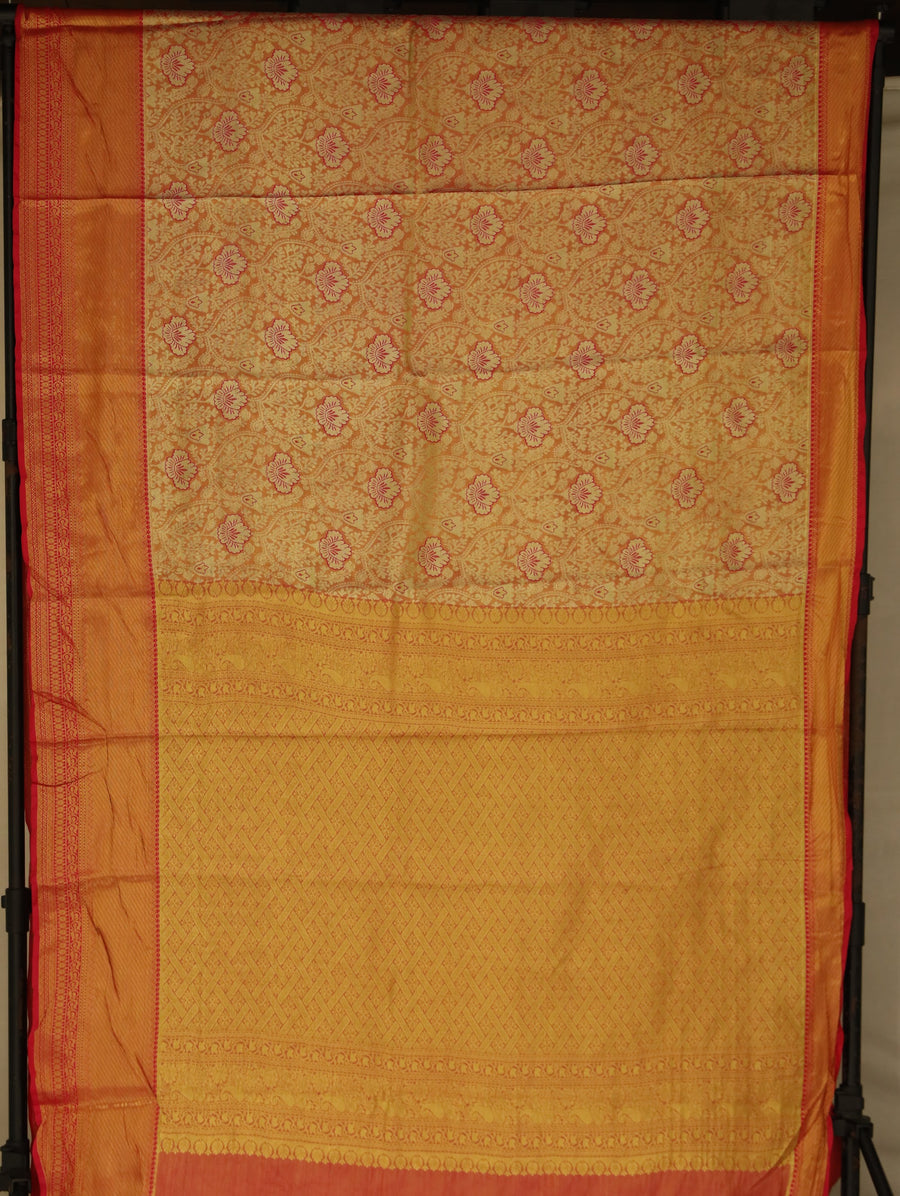 Sunset Gold Dharmavaram Inspired Semi Silk Saree with Medium Medium Contrast Border