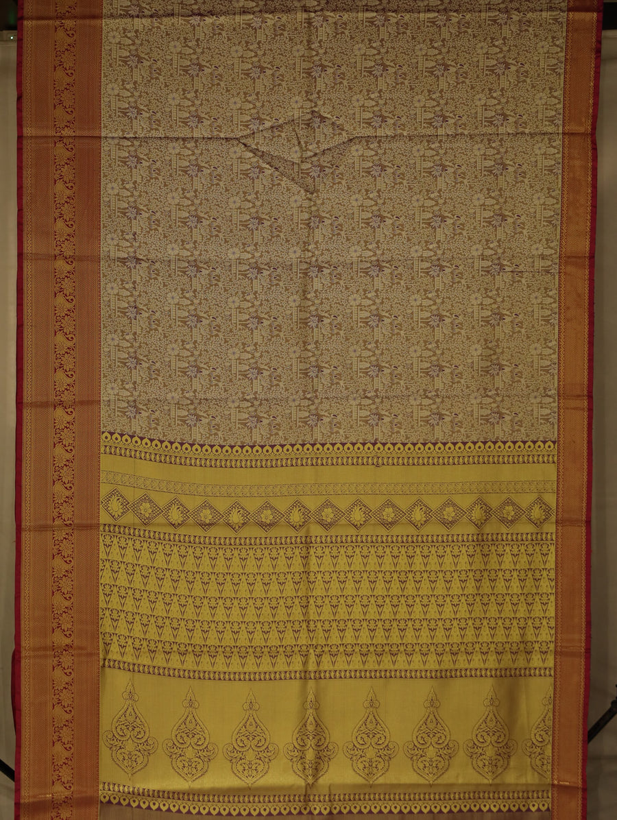Antique Gold Dharmavaram Inspired Semi Silk Saree with Medium Medium Contrast Border