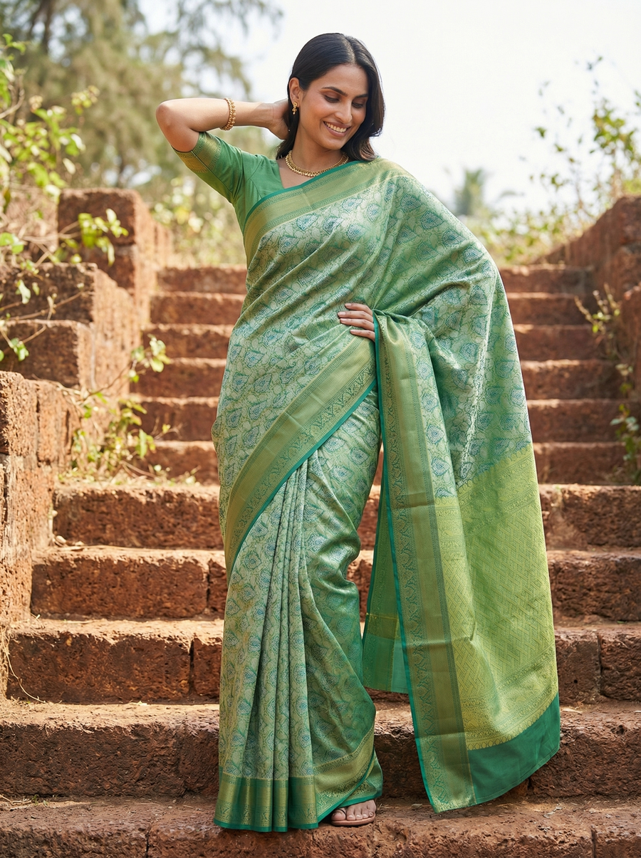 Mint Green Uppada Inspired Semi Silk Saree with Narrow Narrow Self Border