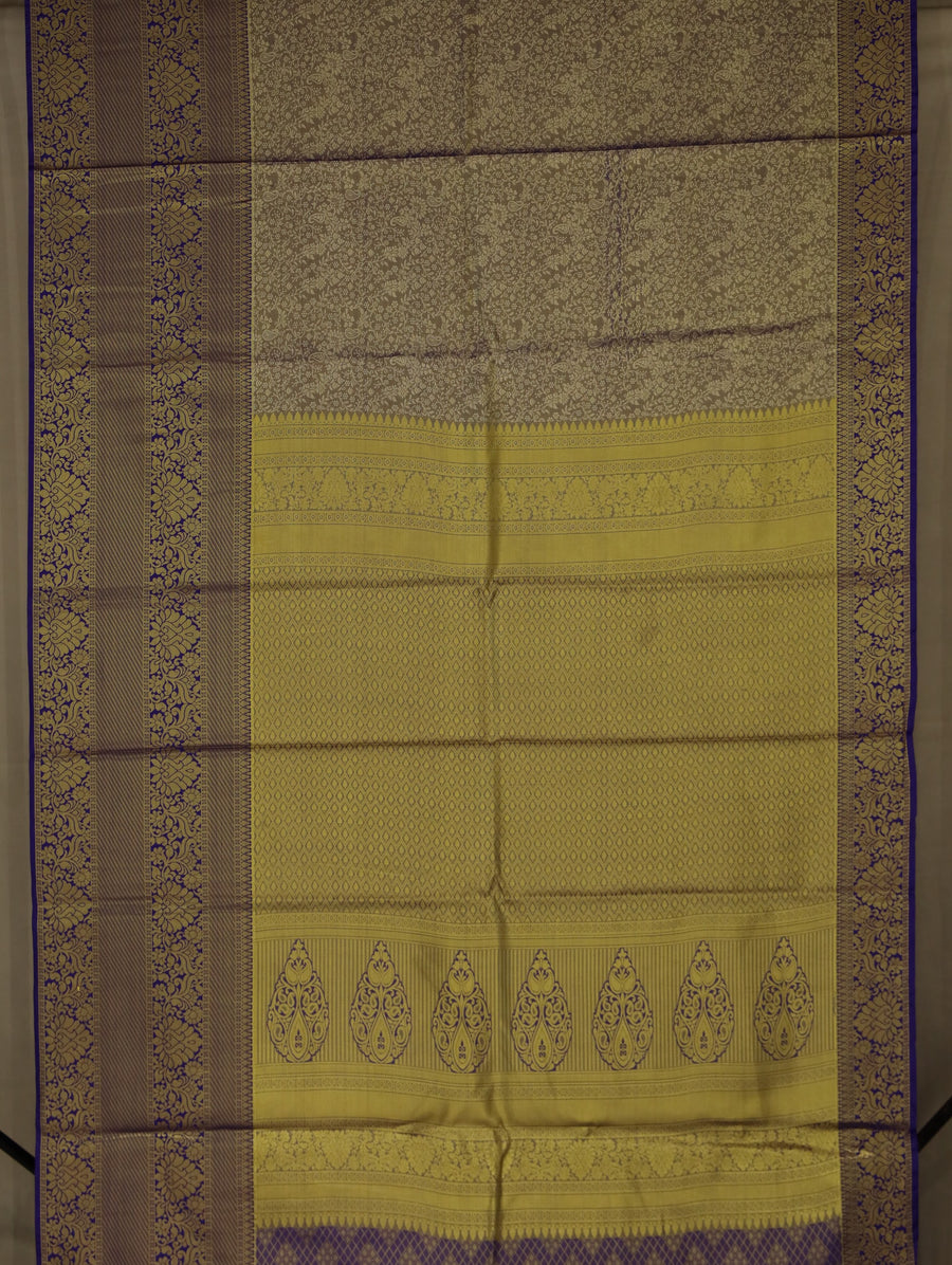 Champagne Gold Kanchipuram Inspired Semi Silk Saree with Wide Wide Contrast Border