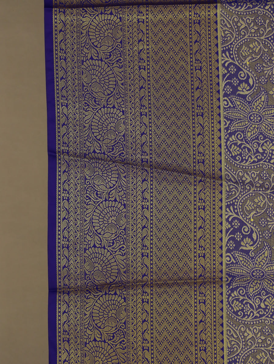 Lilac Frost Kanchipuram Inspired Semi Silk Saree with Wide Wide Contrast Border