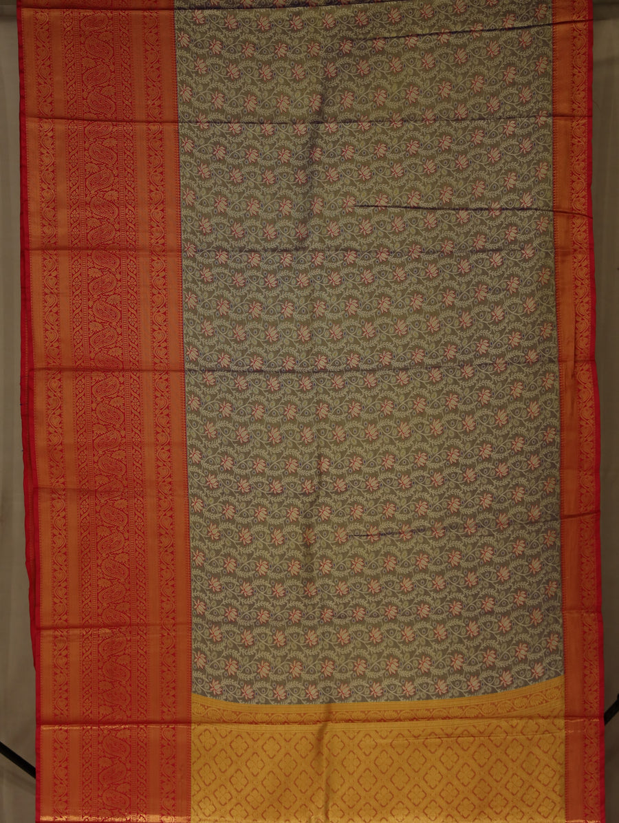Burnt Orange Dharmavaram Inspired Semi Silk Saree with Wide Wide Contrast Border