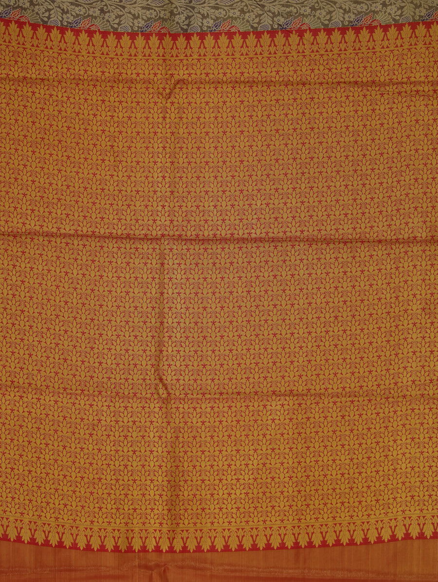 Amber Yellow Dharmavaram Inspired Semi Silk Saree with Medium Medium Contrast Border