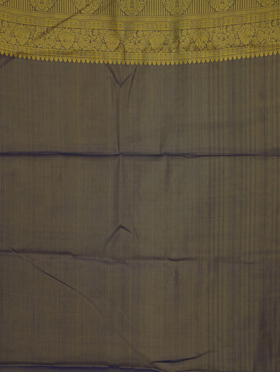 Olive Green Kanchipuram Inspired Semi Silk Saree with Wide Wide Contrast Border