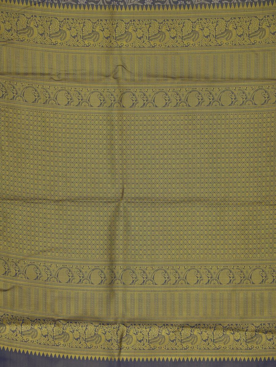 Steel Blue Kanchipuram Inspired Semi Silk Saree with Medium Medium Contrast Border