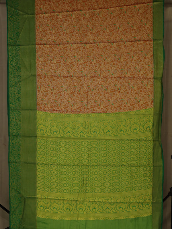 Burnt Orange Kanchipuram Inspired Semi Silk Saree with Wide Medium Contrast Border